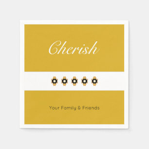 Gold With Black And White Floral Napkin