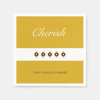 Gold With Black And White Floral Napkin