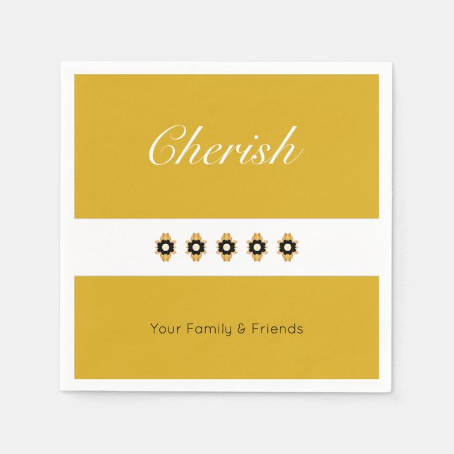 Gold With Black And White Floral Napkin (Front)