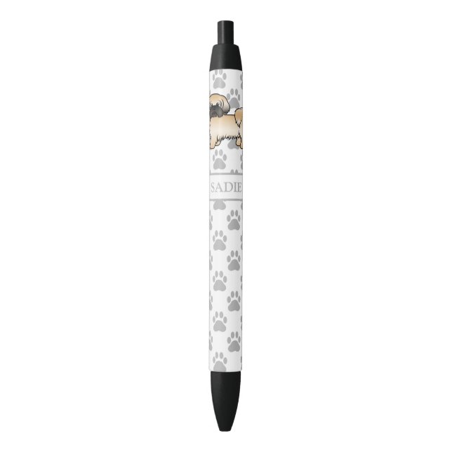 Gold With Black Mask Shih Tzu Cartoon Dog & Name Ink Pen (Front Vertical)
