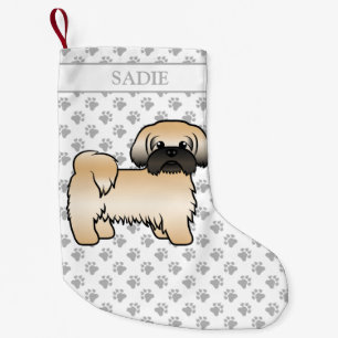Gold With Black Mask Shih Tzu Cartoon Dog & Name Small Christmas Stocking