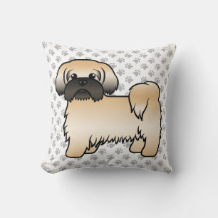 Gold With Black Mask Shih Tzu Cartoon Dog & Paws Cushion