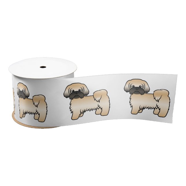 Gold With Black Mask Shih Tzu Cute Cartoon Dog Satin Ribbon (Spool)