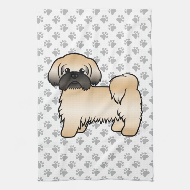 Gold With Black Mask Shih Tzu Cute Cartoon Dog Tea Towel (Vertical)