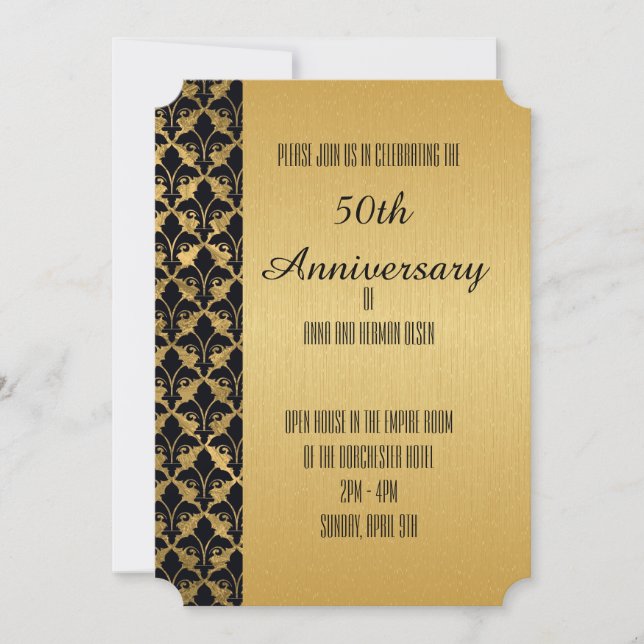 Gold With Gold and Black Border 50th Anniversary Invitation (Front)