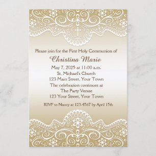 Gold with Lace, Cross, Religious Invitation