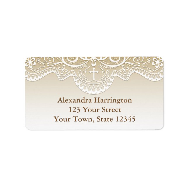 Gold with Lace, Cross, Religious Label (Front)