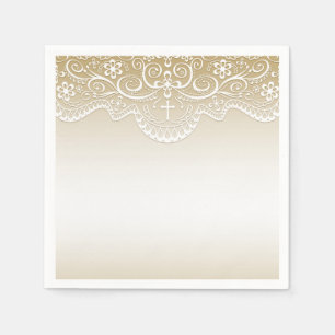 Gold with Lace, Cross, Religious Napkin