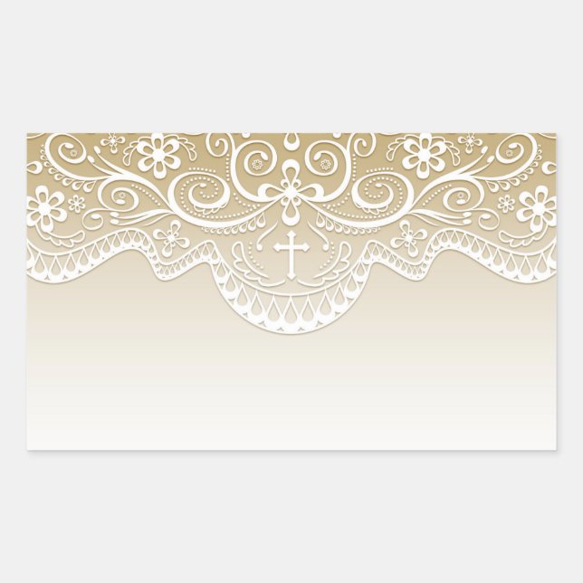 Gold with Lace, Cross, Religious Rectangular Sticker (Front)
