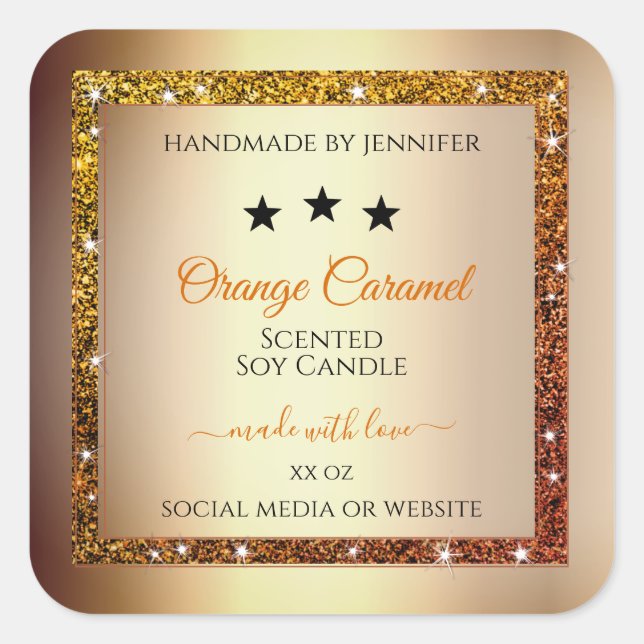 Gold with Orange Glitter Product Packaging Labels (Front)