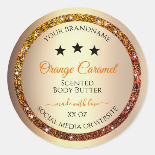 Gold with Orange Glitter Product Packaging Labels