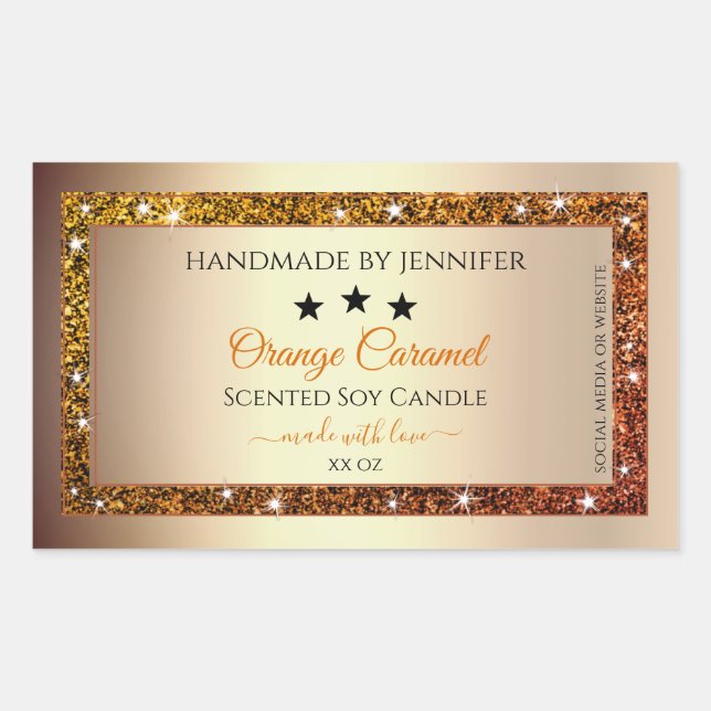 Gold with Orange Glitter Product Packaging Labels (Front)