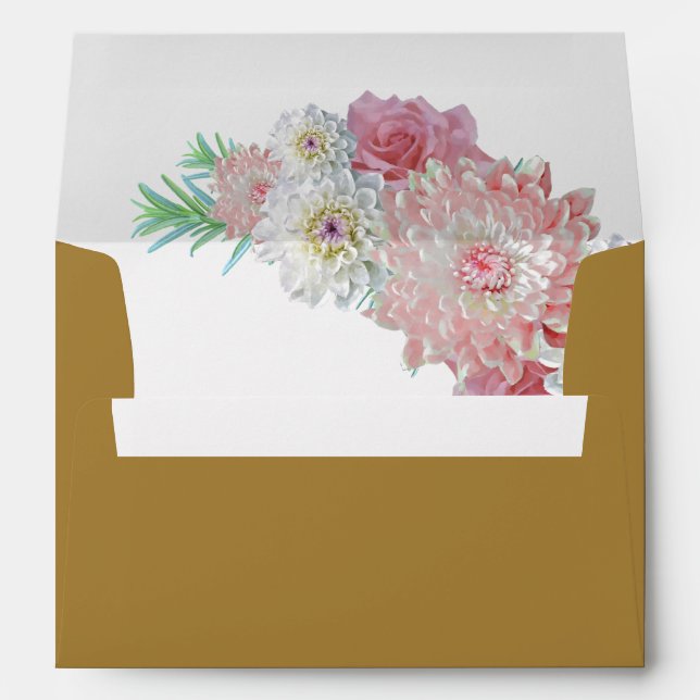 Gold with Pink Floral Lining Wedding Envelope (Back (Bottom))