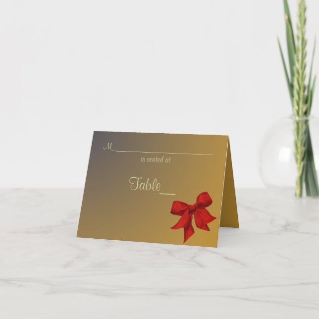 Gold with Red Bow Custom Place Card (Front)