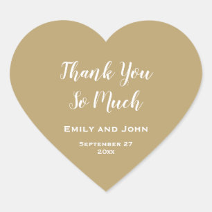 Gold with White Typography Wedding Favour Heart Sticker