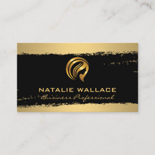 Gold Woman Beauty Logo Black Gold Brushed Business Card
