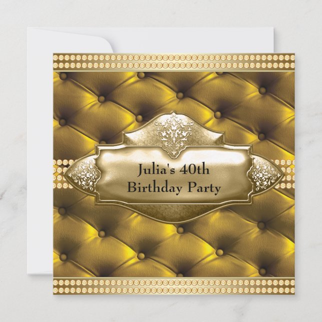 Gold Womans 40th Birthday Party Invitation (Front)