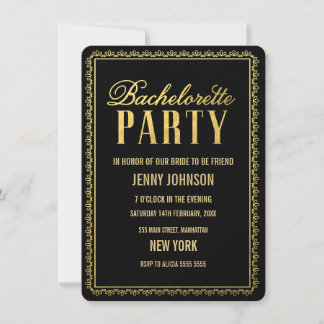 Gold Womens Bachelorette Evening Party Invite