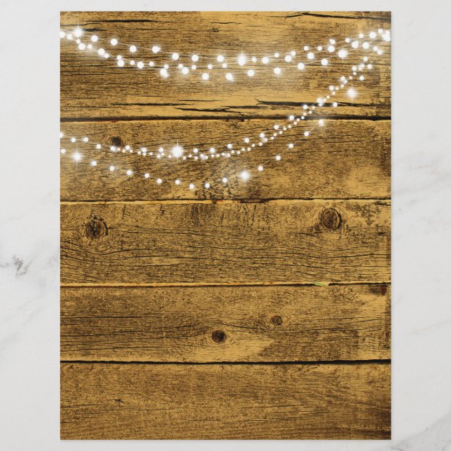 Gold Wood Grain & String Lights Scrapbook Paper (Front)