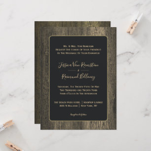 Gold Wood Grain Wedding Invitation