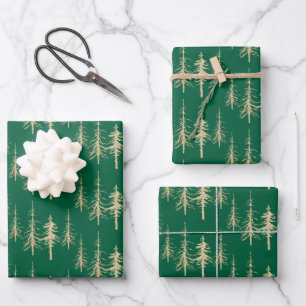Gold Woodland Scraggly Sparse Spruce Tree Forest Wrapping Paper Sheet