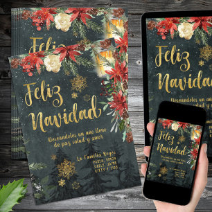 Gold Woodland Spanish Feliz Navidad Christmas Card