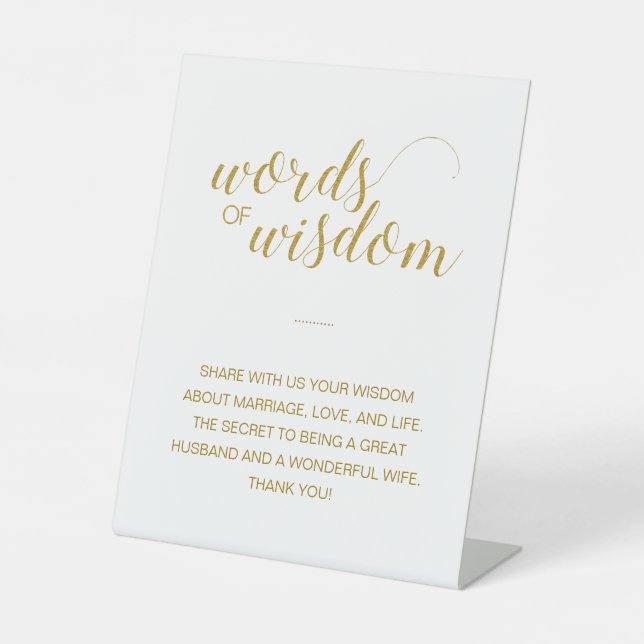 Gold Words of Wisdom Advice For Newlyweds Wedding Pedestal Sign (Front)