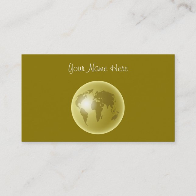 Gold World Globe, Your Name Here Business Card (Front)