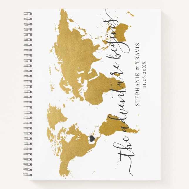 Gold World Map Adventure Destination Guest Notebook (Front)