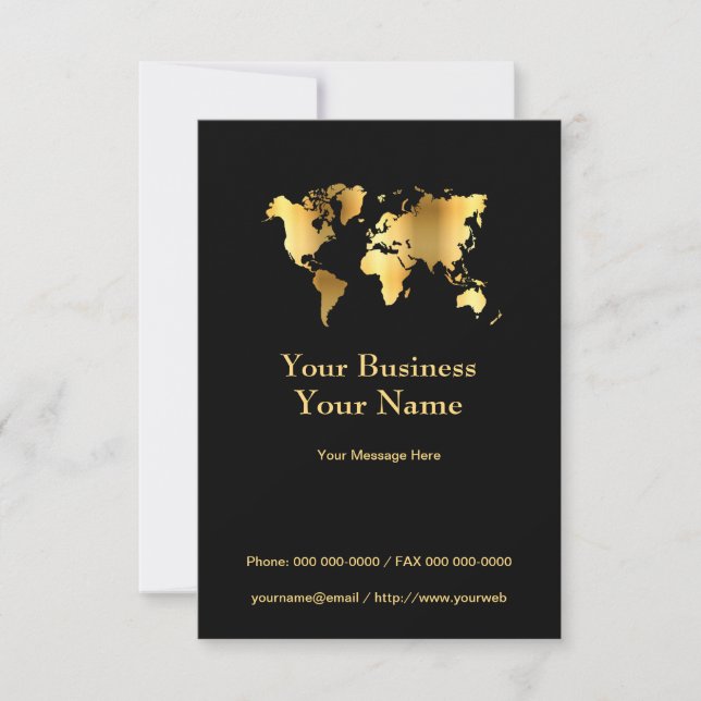 Gold World Map Business Promotional Card (Front)