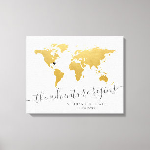 Gold World Map Destination Guest Signature Canvas Print