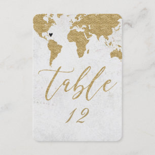 Gold World Map Destination Wedding Table Number
