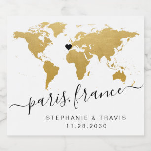 Gold World Map Heart Destination Favour Beer Bottle Label