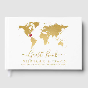 Gold World Map Personalised Heart Destination  Guest Book
