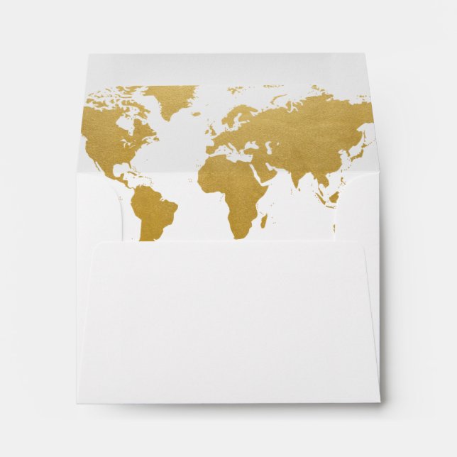 Gold World Map Response Card RSVP Envelope (Back (Bottom))
