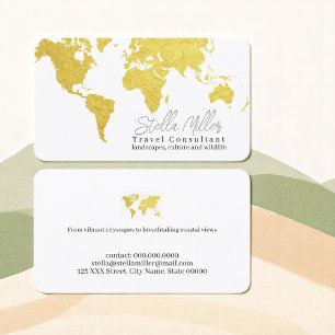 Gold World Map Travel Consultant  Business Card