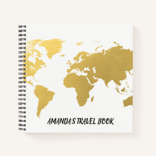 Gold World map travel notes personalised Notebook