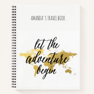 Gold world map travel notes personalised notebook