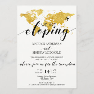 Gold World Map We are eloping reception invite