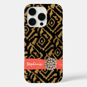 Gold Woven Fabric with Ribbon and Rhinestone iPhone 16 Pro Case
