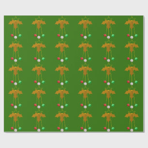 Gold Wreath and Jingle Bells Green Wrapping Paper