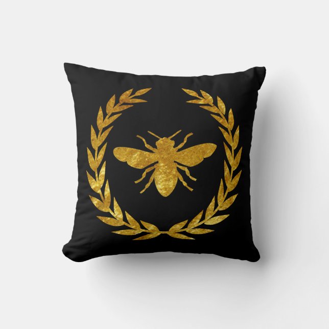 Gold  Wreath & Bee Personalise Cushion (Front)