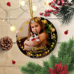 Gold Wreath Cat First Christmas Simple Photo Ceramic Ornament<br><div class="desc">Gold Wreath Cat First Christmas Simple Photo Ceramic Ornament</div>