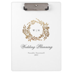Gold Wreath Classic Monogram Wedding Clipboard