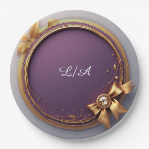 Gold Wreath Frame With Leaves Paper Plate