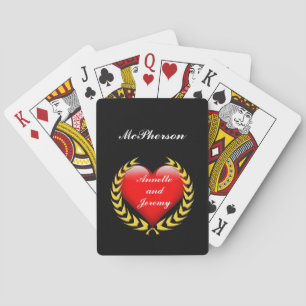 Gold Wreath & Heart expression of Love Personalise Playing Cards