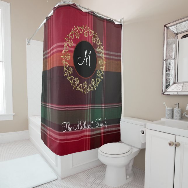Gold Wreath Madras Plaid Pattern Shower Curtain (In Situ)
