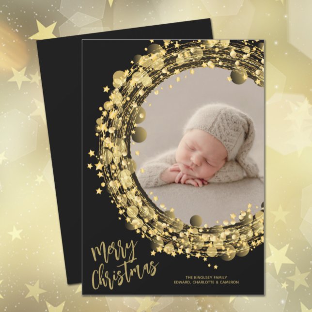 Gold Wreath on Black Merry Christmas Holiday Card (Creator Uploaded)