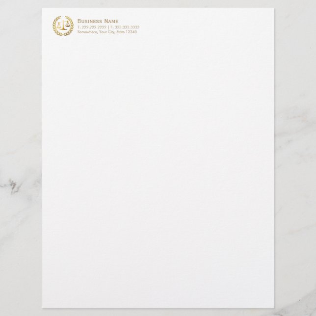 Gold Wreath Scale of Justice Attorney Letterhead Design (Front)