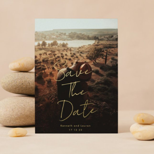 Gold Written Custom Names Photo Save The Date (Creator Uploaded)